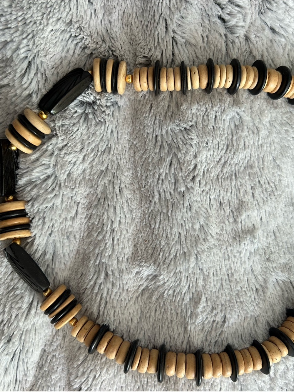 4/$100 Handcrafted Black and Natural wood Beaded Necklace